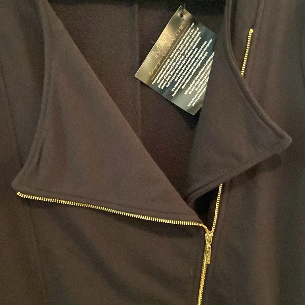 Iman Global Chic Soft French Terry Long Sleeve Moto Jacket Black Size Sm…